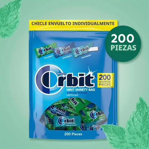 Vista 5 de Orbit - Goma de mascar con sabor a menta, menta verde y menta de invierno, paquete al por mayor sin azúcar, bolsa de 200 piezas, 13.4 oz Minty
