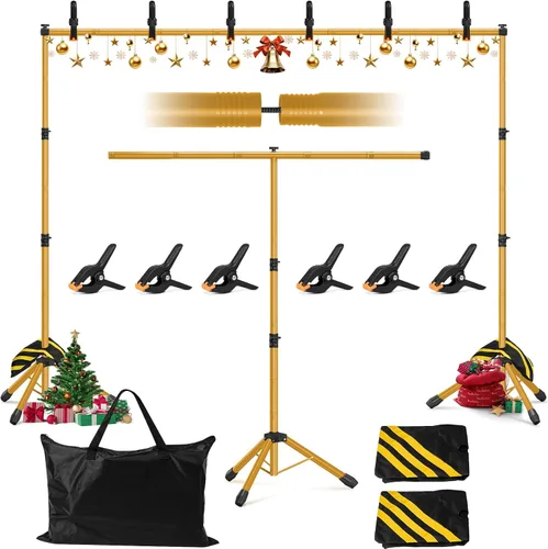 Vista 13 de Kit de soporte de fondo 3 en 1 de 10 x 7.5 pies para estudio de fotografía, soporte de fondo en forma de T para fiestas de bodas, soporte de fondo