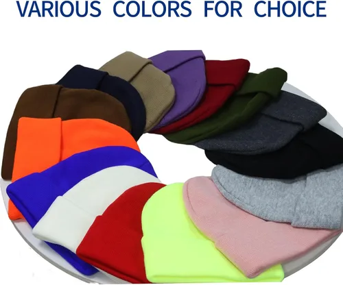 Vista 6 de SHEVERCH Classic Plain Knit Cuffed Beanie Acrylic Thermal Winter Beanie Hat for Men Women Warm Skull Hat Cap