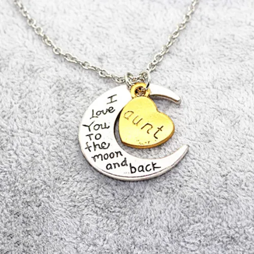 Vista 6 de SEniutarm Collares para mujeres y niñas I Love You tallada letra luna amor corazón colgante collar de joyería familiar regalo colgante cadena