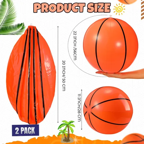 Vista 2 de Paquete de 2 pelotas de baloncesto inflables de 20 pulgadas, pelota de playa de baloncesto grande para piscina, pelota deportiva que rebota