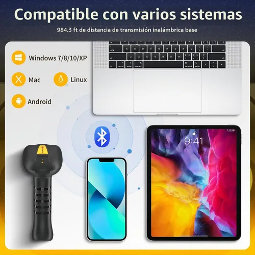 Vista 7 de NetumScan Escáner de código de barras QR Bluetooth industrial, IP67 impermeable y 7M a prueba de caídas, 2600 mAh inalámbrico 1D 2D escáner