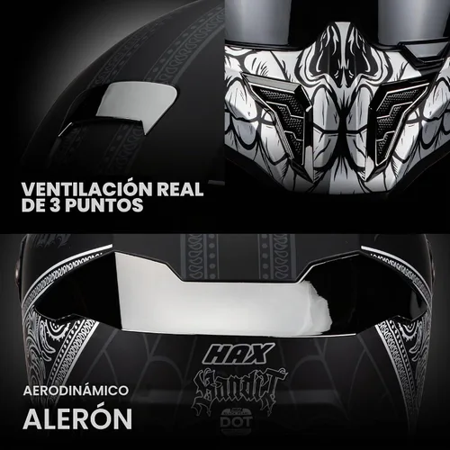 Vista 4 de Hax Dual-Certified Motorcycle Helmet for Multi-Scenario Riding Calavera negra y plateada