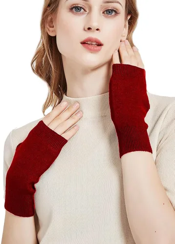 Vista 2 de NOVAWO guantes mitones sin dedos, con agujero para dedo pulgar, cálidos, 100% casimir, para hombre y para mujer