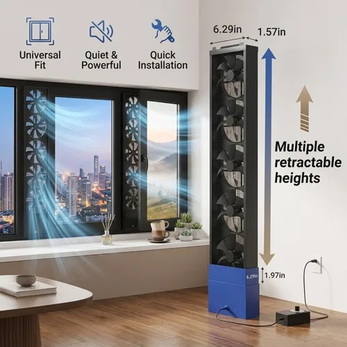 Vista 4 de Ventilador de ventana vertical delgado para ventanas corredizas, inserto de ventilador de escape reversible, sin taladro, ventilador de escape Blanco