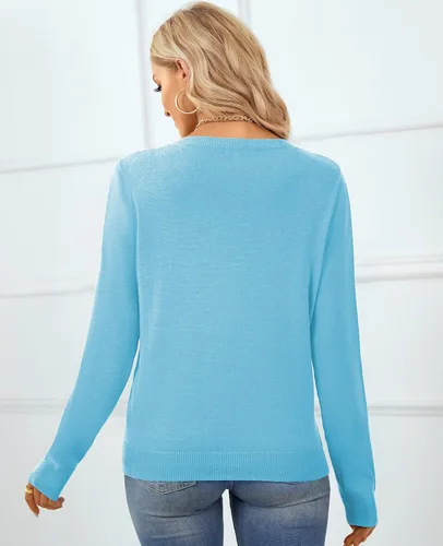 Vista 2 de QUALFORT - Suéter de punto para mujer, 100% algodón suave, sin botones