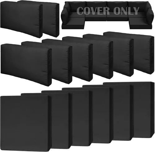 Vista 11 de Juego de 9 piezas de fundas impermeables para cojines de patio al aire libre, juego de reemplazo para muebles de sofá seccional de ratán entretejido