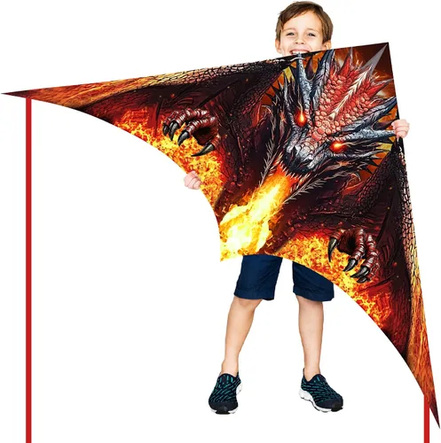 Vista 7 de JEKOSEN Dragon Kite - Cometas Delta grandes para niños y adultos Principiantes, cuerda de una sola línea fácil de volar para viajes a la playa