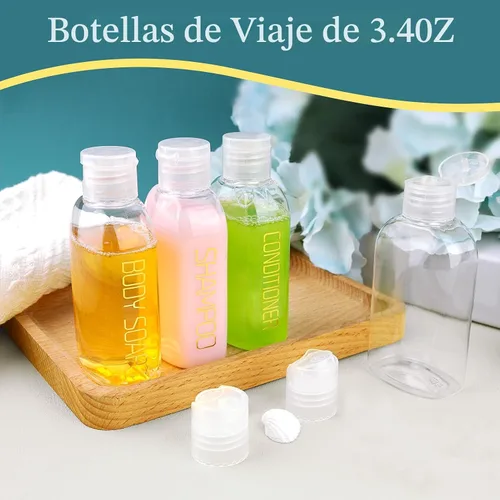 Vista 3 de Cosywell Kit de viaje de botellas exprimibles a prueba de fugas – 4 piezas de 3.4 onzas aprobadas por la TSA para champú, acondicionador y artículos