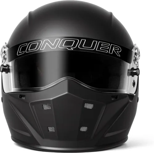 Vista 2 de Conquer Snell SA2020 - Casco de carreras de cara completa aprobado por SA2020 para adultos, hombres y mujeres, color negro, blanco y plateado