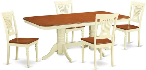Vista 16 de East West Furniture NAPL7-WHI-C - Juego de mesa de cocina de 7 piezas que consta de una mesa de comedor rectangular con hojas de mariposa y 6 sillas