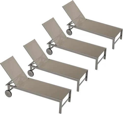 Vista 11 de QAQA - 2 tumbonas para exteriores con ruedas, silla de aluminio para patio con 5 posiciones ajustables para piscina, playa, patio, gris oscuro