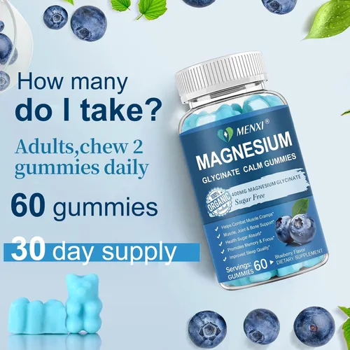 Vista 5 de Gomitas de magnesio de 600 mg por porción: glicinato de magnesio 400 mg y malato de magnesio 200 mg, suplemento de magnesio y potasio sin azúcar