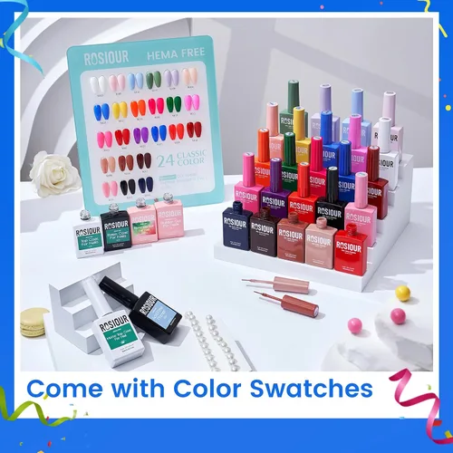 Vista 3 de Hema Tpo Free Gel Nail Polish Set - 24 Colores 18ml Juego de Esmalte de Uñas en Gel para Principiantes con 6 Piezas de Capa Base Mate y Brillante