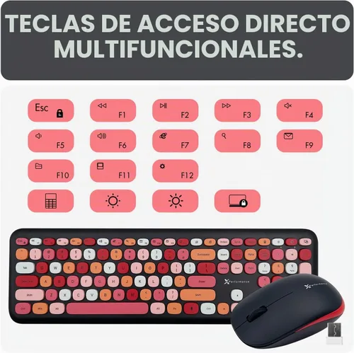 Vista 5 de X9 - Lindo teclado y mouse inalámbricos, teclado y mouse coloridos de 2.4 G con máquina de escribir multicolor retro, teclas para teclado de Negro