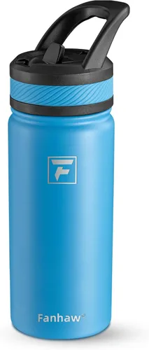 Vista 14 de Fanhaw Botella de Agua Aislada para Niños de 18 Oz con Tapa de Pajita – Acero Inoxidable de Doble Pared al Vacío, A Prueba de Fugas, Botellas
