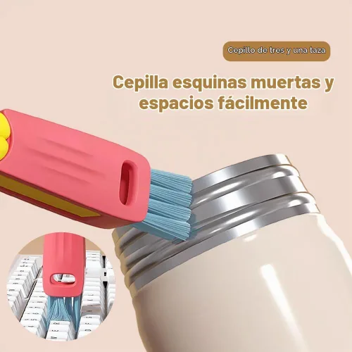 Vista 8 de Cepillo de limpieza de tapa de taza 3 en 1, cepillo portátil multifuncional de grietas para tapa de botella, espacios estrechos de botella, cepillo