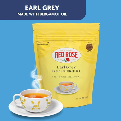 Vista 3 de Red Rose Earl Grey, hoja suelta, té negro, con aceite de bergamota, 12 onzas (paquete de 3)