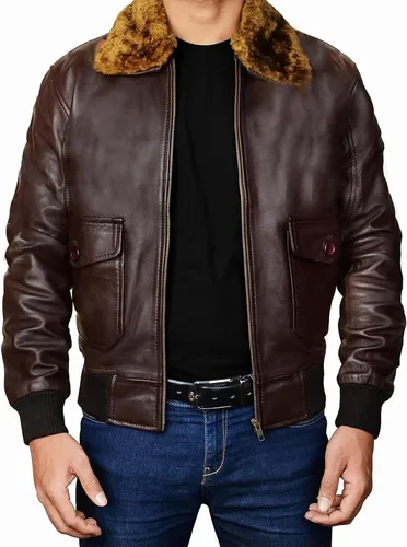 Vista 3 de III-Fashions Aviador superior USAAF piloto volador Tom Cruise múltiples parches G1 cuello de piel marrón chaqueta de cuero bombardero