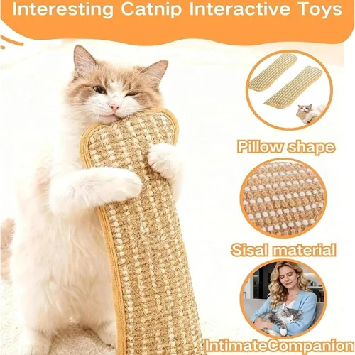 Vista 5 de Interactive Catnip Chew Toy for Indoor Cats, Refillable Sisal Catnip Kicker Pillow with Organic Catnips, Durable Teething & Scratching Toy for
