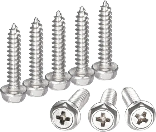 Vista 16 de uxcell Phillips - Tornillos autorroscantes para arandela hexagonal, M4 x 0.472 in, acero inoxidable 304, brida hexagonal, 25 piezas