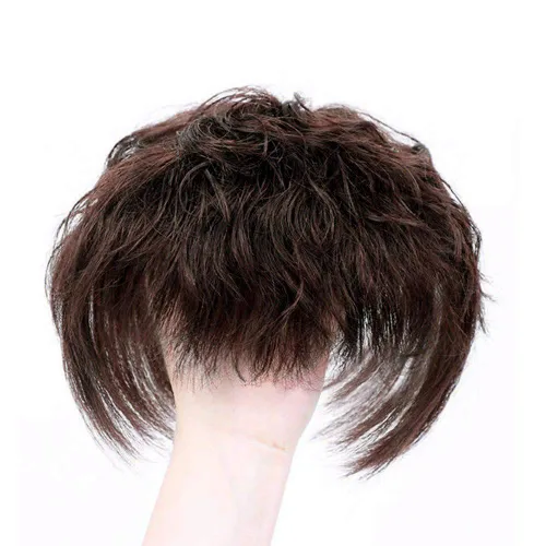 Vista 10 de Toppers de cabello humano con clip y flequillo, extensiones de cabello para mujeres con cabello delgado, 5.9 x 6.3 pulgadas, lacio, color marrón