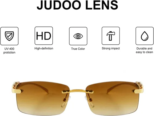 Vista 4 de JUDOO Retro Rimless Rectangle Sunglasses for Men Women Trendy Frameless Tinted Lens Eyewear