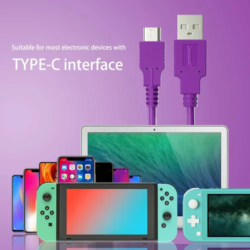 Vista 6 de ECHZOVE Cable morado compatible con Nintendo Switch y Switch modelo OLED, accesorios morados para Switch lite