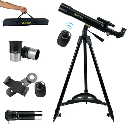 Vista 2 de Telescopio SpectrumOI para niños y adultos, regalo de astronomía, refractor de apertura de 2.362 in con bolsa de transporte y soporte para teléfono