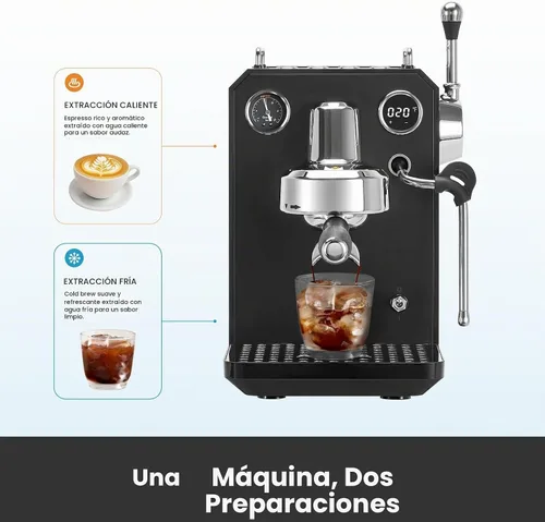Vista 3 de Gemilai G3006A - Máquina de café expreso, cafetera de café frío y caliente para el hogar con control de temperatura PID doble, pantalla doble, bomba