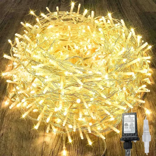 Vista 17 de Guirnalda de luces de Navidad de 66 pies y 200 luces LED para exteriores e interiores, luces decorativas extensibles e impermeables con cable