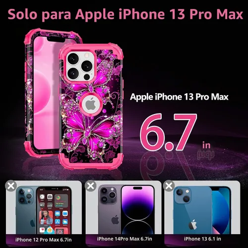 Vista 2 de Casetego Funda para iPhone 13 Pro Max, que brilla en la oscuridad, tres capas, resistente, a prueba de golpes, protección completa, policarbonato