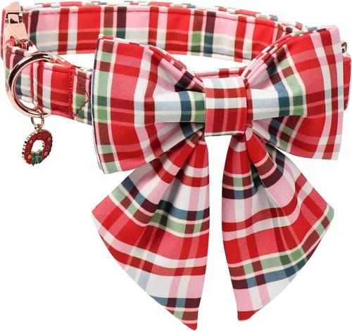 Vista 75 de DOGWONG Collar de otoño para perro con lazo, collar de moño para perro de Acción de Gracias, collar ajustable de algodón de otoño con hoja de arce