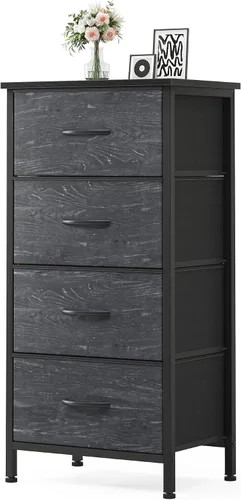 Vista 8 de Sweetcrispy Cómoda alta de tela para dormitorio, cómoda delgada de 6 cajones, torre de almacenamiento estrecha con parte superior de madera y marco