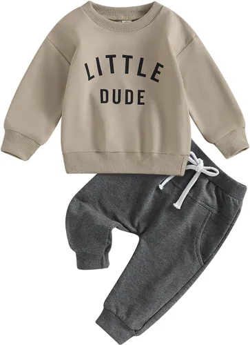 Vista 33 de Conjunto de 2 piezas de sudadera con estampado de letras y cuello redondo para bebé niño