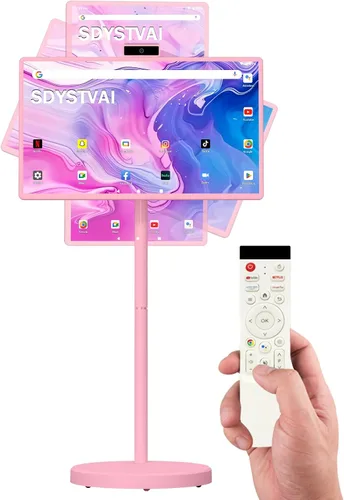 Vista 8 de TV portátil inteligente FHD de 21.5 pulgadas, TV rodante sobre ruedas, sistema operativo Android 15, almacenamiento 6G + 128GB, monitor de pantalla