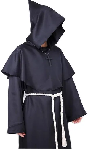 Vista 2 de Monk Robe Costume Renaissance Priest Medieval Costume Hooded Friar Cloak Cosplay Costume Cowl Robe Fancy Dress for Halloween