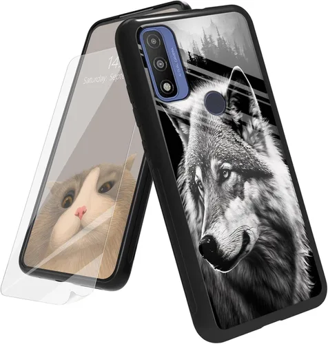 Vista 8 de Funda para Motorola Moto G Play 4G 2024 con protector de pantalla, parte trasera de vidrio templado + funda de silicona suave TPU absorción