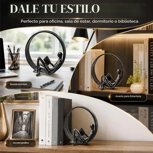 Vista 4 de Esculturas de hierro fundido para escritorio, decoración de oficina, decoración de mesa para sala o dormitorio, objetos decorativos pequeños de Negro