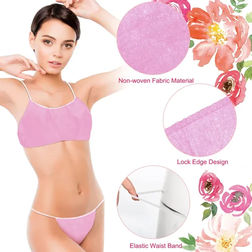 Vista 3 de Yahenda 50 piezas de sujetadores y bragas desechables para spa, ropa interior de bikini para mujer