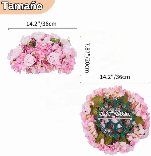 Vista 6 de NUPTIO Ramo de Arreglo de Bolas de Flores - 10 Piezas de 14.2 pulgadas de Diámetro Bolas de Flores Falsas Rosas Rosadas para Centros de Mesa