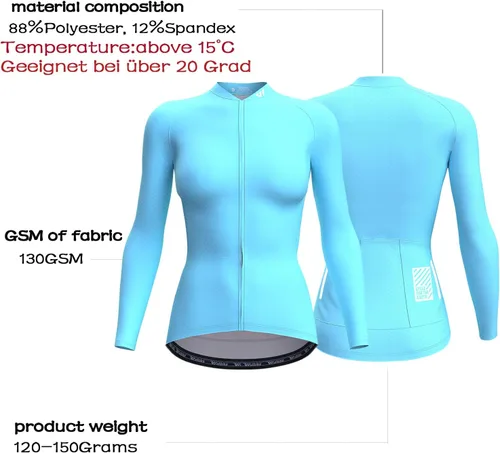 Vista 2 de Wulibike Maillot de ciclismo para mujer, manga larga, con bolsillos
