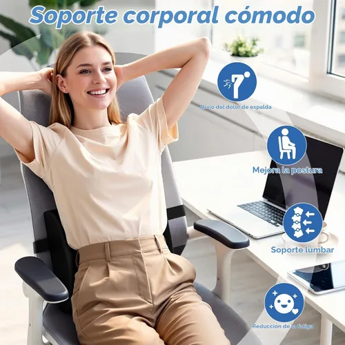 Vista 5 de Almohada de Soporte Lumbar para Respaldo de Silla de Oficina - Almohada Lumbar de Espuma con Memoria para Automóvil o Silla de Gaming, Cojín de Negro