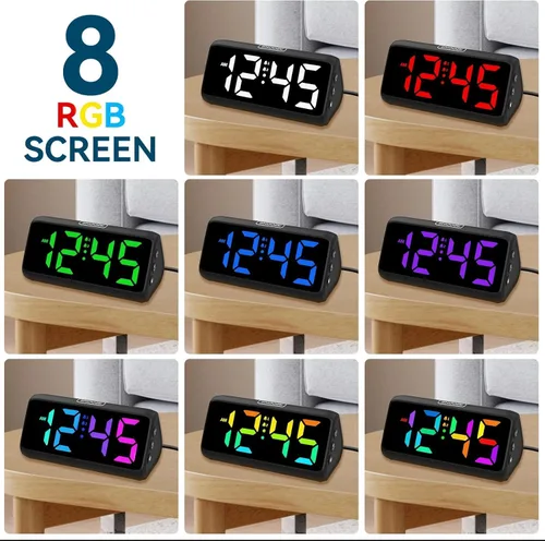 Vista 4 de Reloj despertador Netzu extra fuerte para personas que duermen pesadas, relojes despertador RGB para dormitorios para adultos mayores y niños, reloj