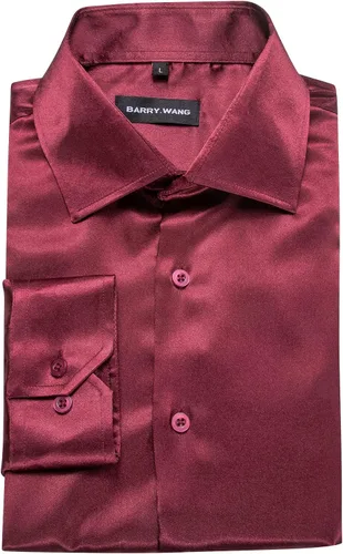 Vista 6 de Barry.Wang Camisas de vestir elásticas para hombre, de manga larga, con botones, formales, informales, negocios, bailes, fiestas, bodas
