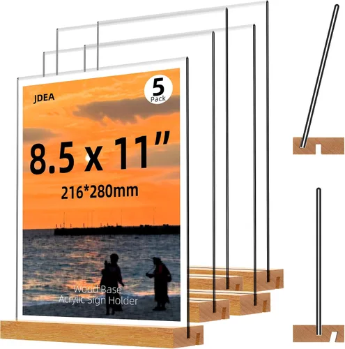 Vista 9 de Soporte de Letrero de Acrílico con Base de Madera 8.5x11 Pulgadas para Visualización Vertical y Inclinada (Paquete de 2 8.5*11")