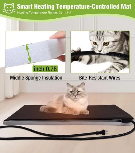Vista 3 de GUTINNEEN Casa climatizada para gatos para exteriores, casa para gatos al aire libre aislada con manta de calefacción eléctrica, cables resistentes