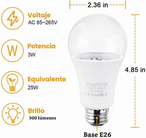 Vista 5 de Bombillas de anochecer a amanecer de 25 vatios, bombillas LED A19 de 3 vatios con cubierta transparente E26, iluminación automática