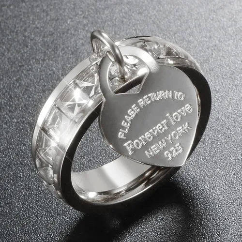 Vista 5 de JINHUI Anillo de compromiso de eternidad para novia, anillo de compromiso con circonita cúbica y dije de corazón colgante