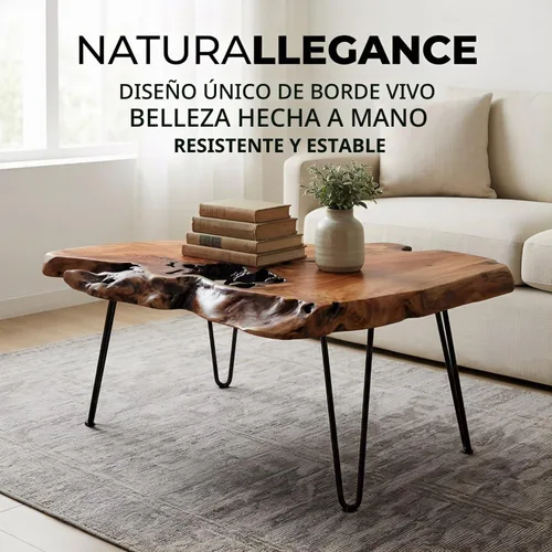 Vista 6 de Mesa de centro única de madera natural, hecha a mano, madera